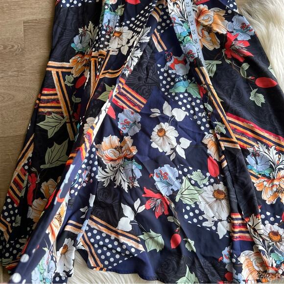 Lulus Aleta Navy Blue Print Short Sleeve Surplice Maxi Dress - Picture 8 of 10